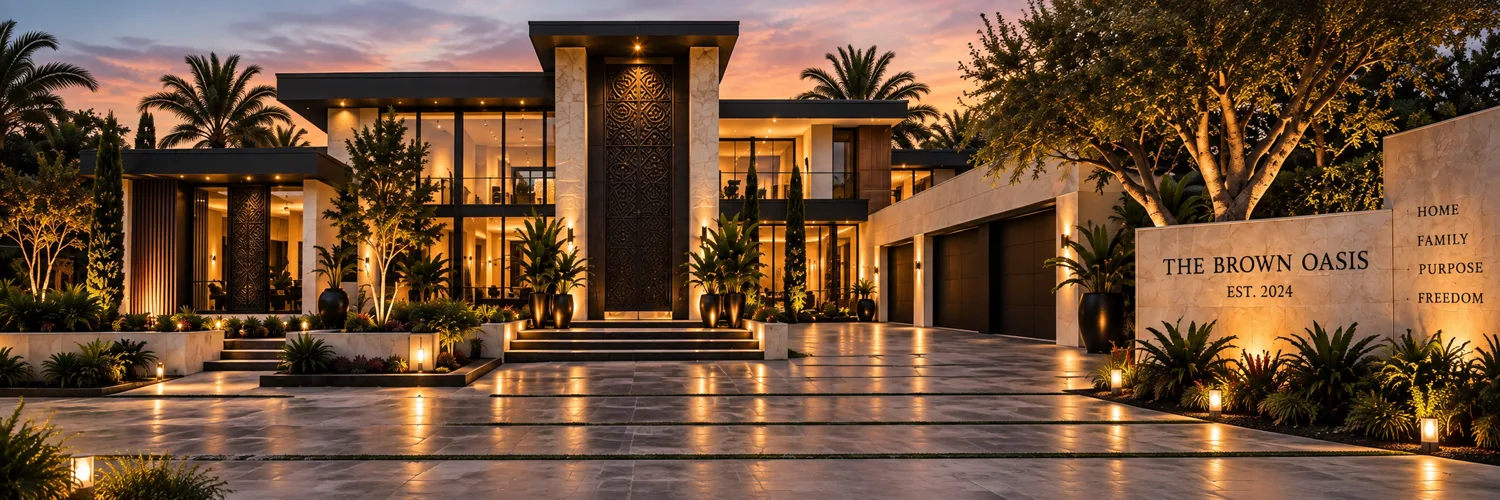 Mansion exterior at dusk used as a cinematic scene